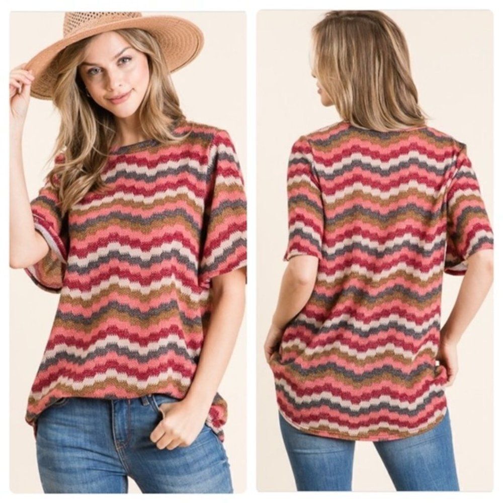 Pretty Mauve Chevron Tunic Top Sz S